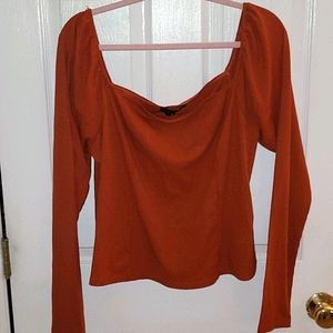 Rust Long Sleeve Square Neck Top
